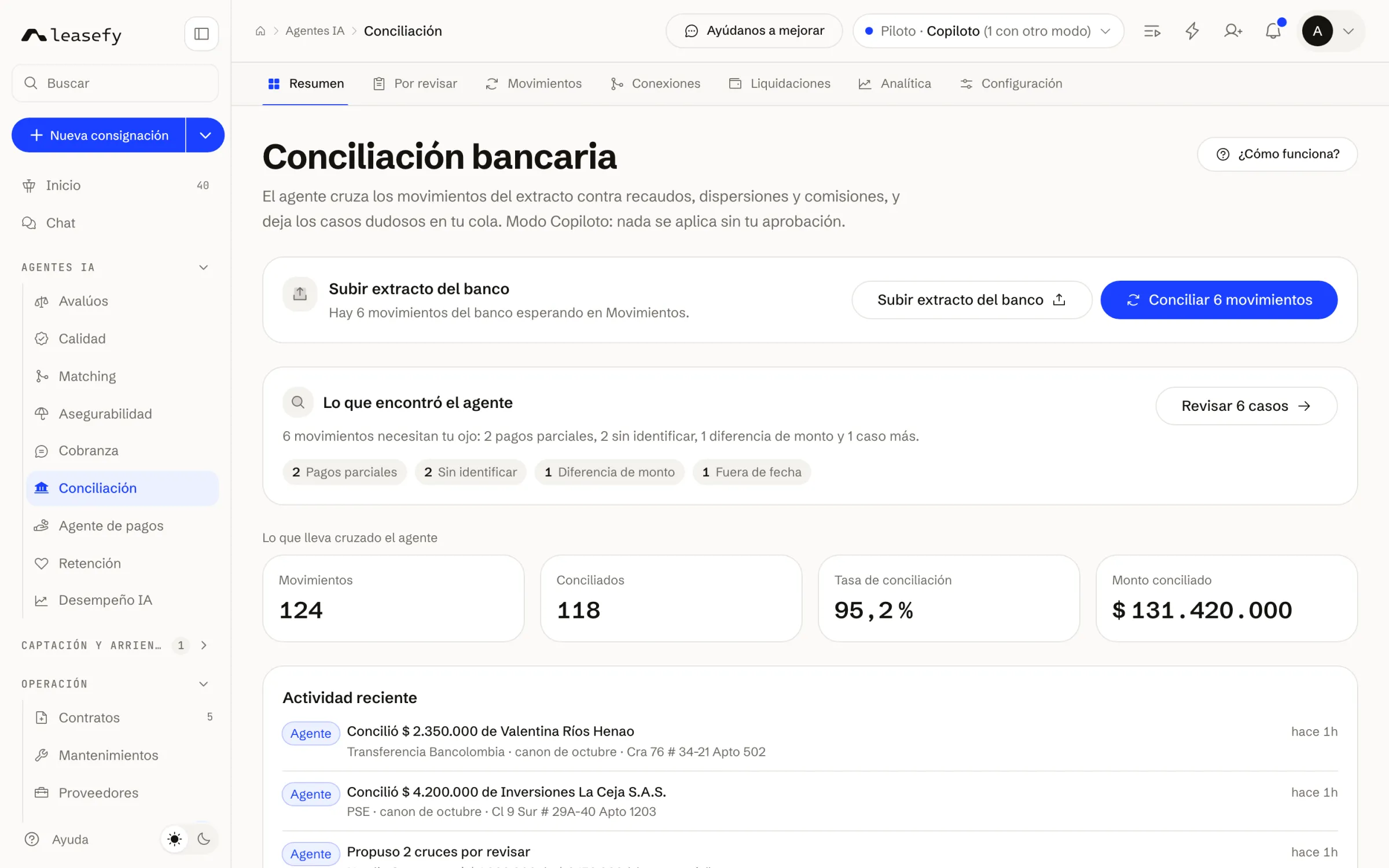Conciliación bancaria: lo que cruzó el agente y lo que dejó para revisar